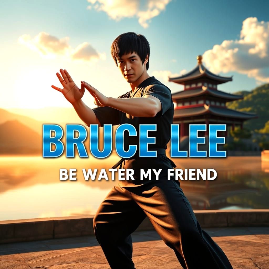 Bruce Lee in Serene Martial Arts Pose, Inspired by Pixar