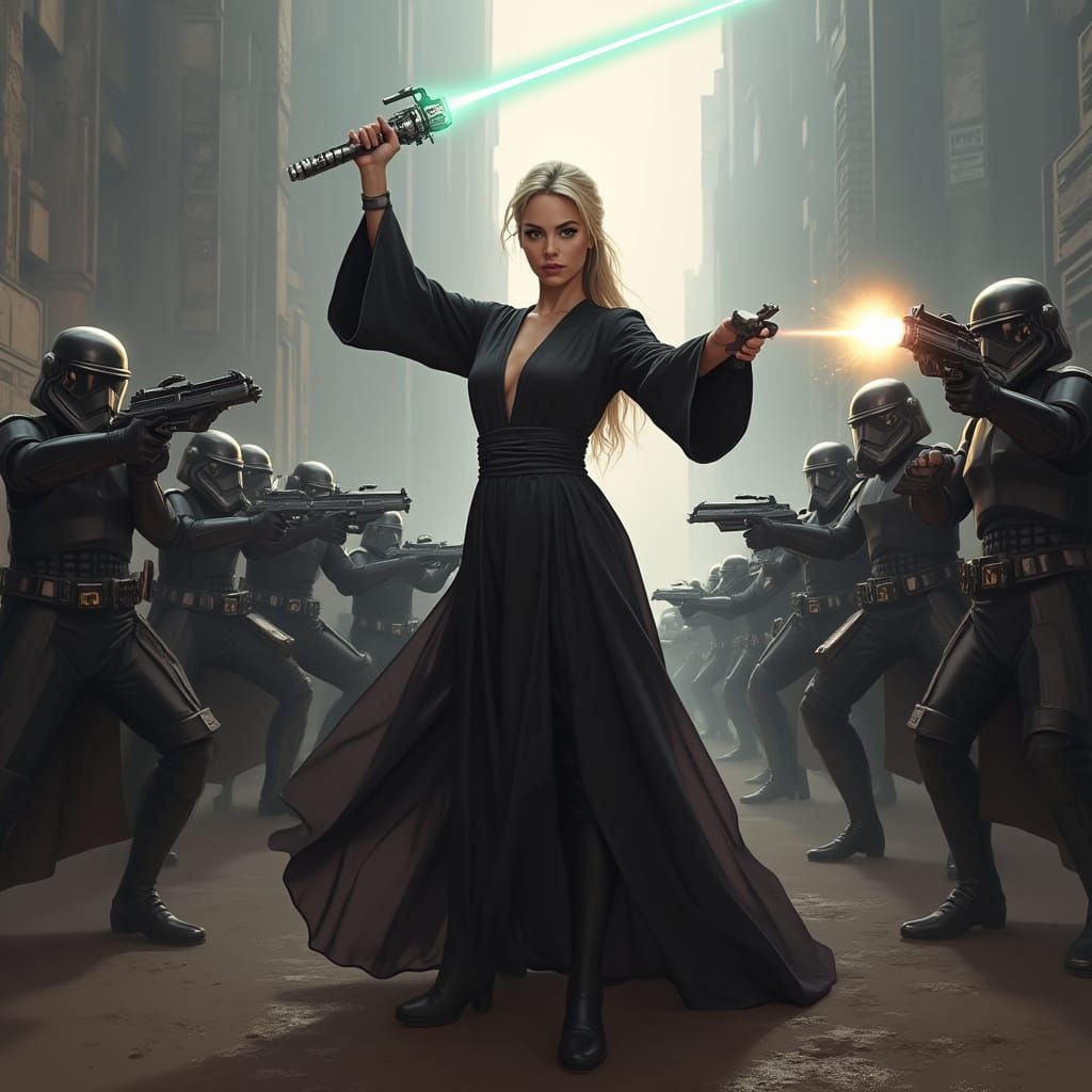 Futuristic Jedi Warrior in Dystopian Sci-Fi Style