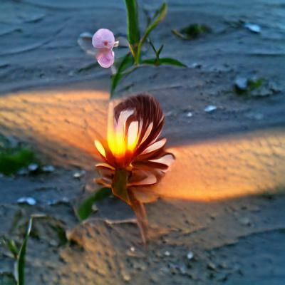Flower in Sunset with Flickering Light