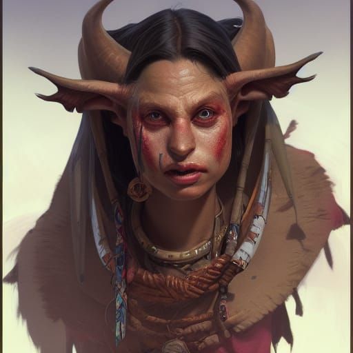 Detailed Goblin Shaman Portrait in Art Nouveau Style