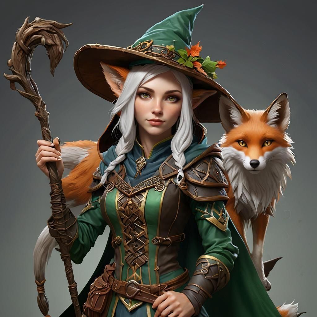 Pathfinder Elf Witch with Fox Familiar