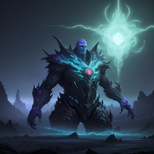 Ethereal Energy Golem in Mystical Landscape