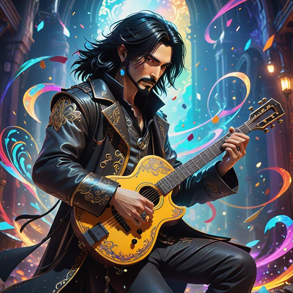 Anime Fantasy Rockstar Bard in Ethereal Glow
