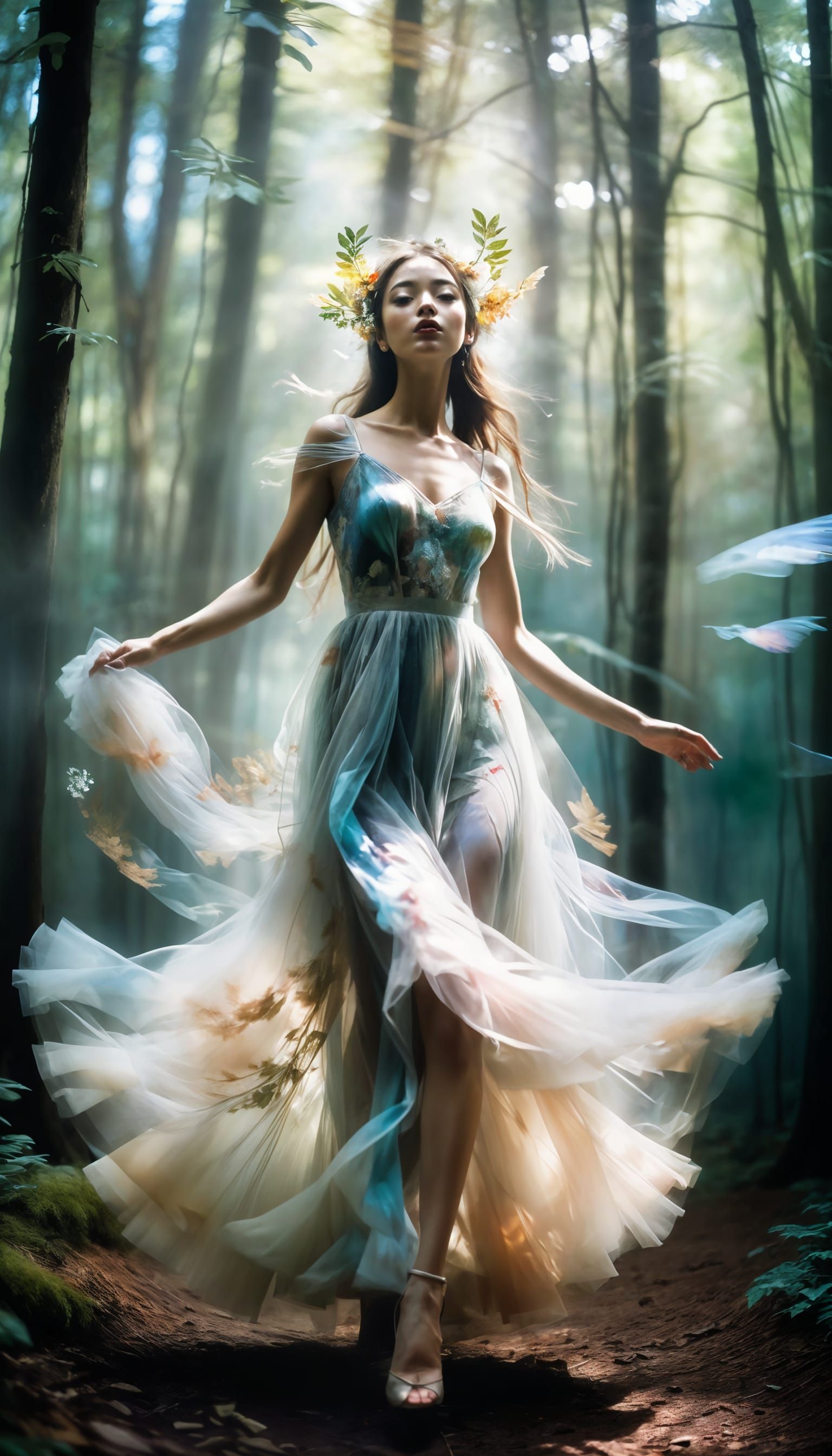 Dreamy Nymph in Forest: Vintage Pinhole Portrait