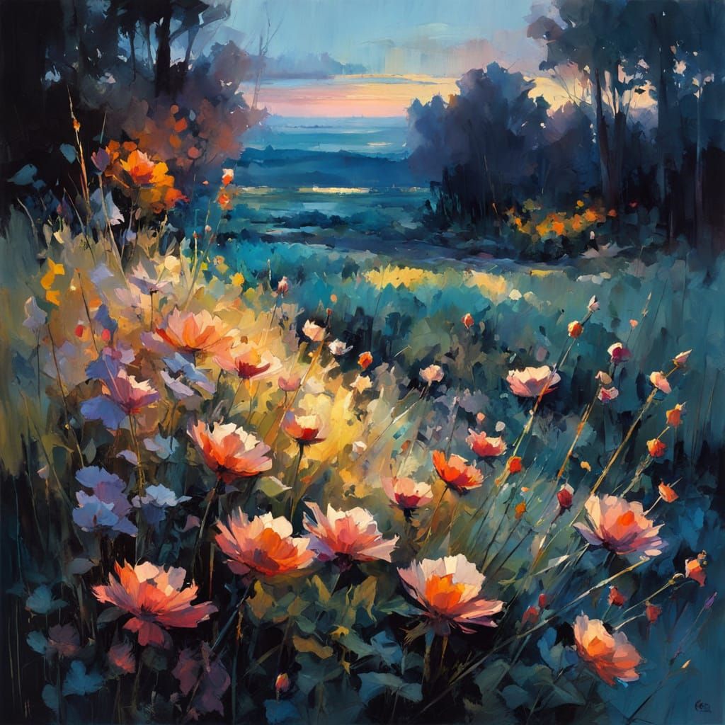 Flowers in the blueish evening light