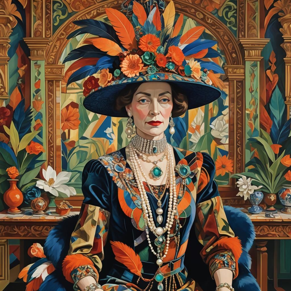 Cubist portrait of an elegant bourgeoise woman of the ninete...