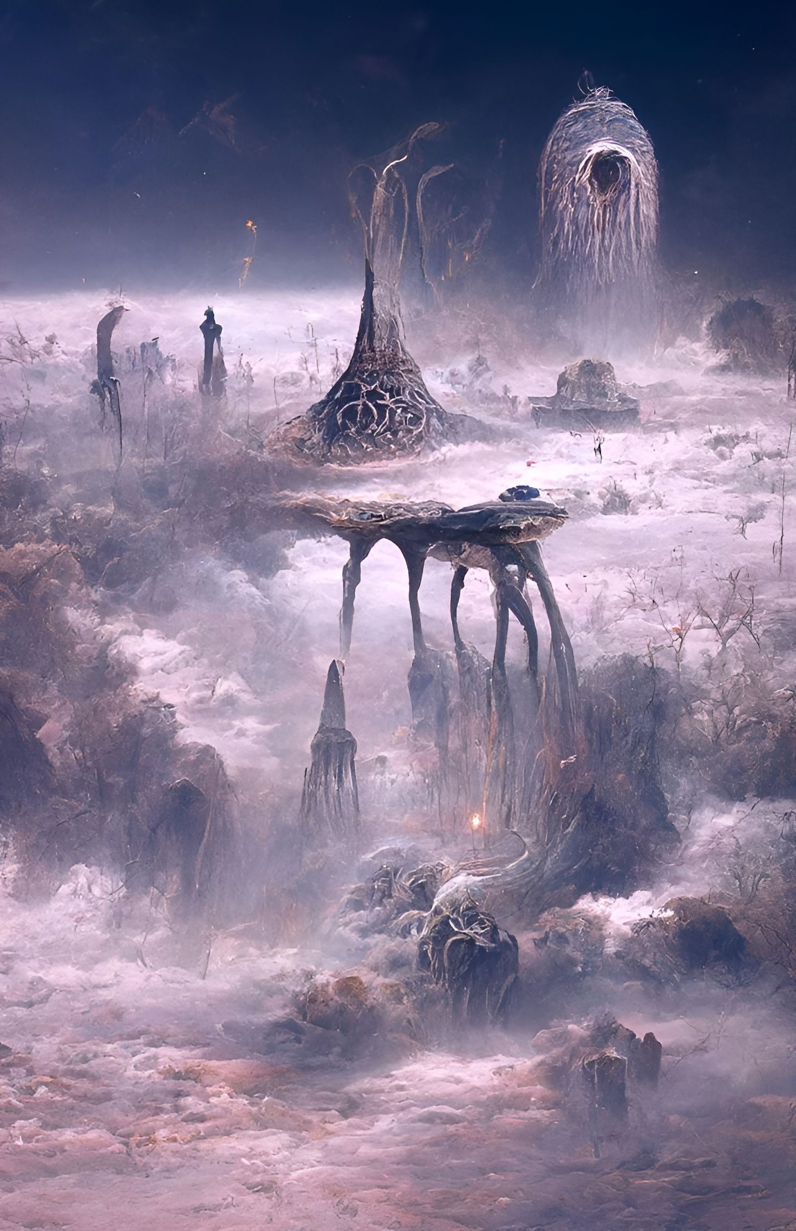Alien Creatures and Ruins in Sci-Fi Landscape