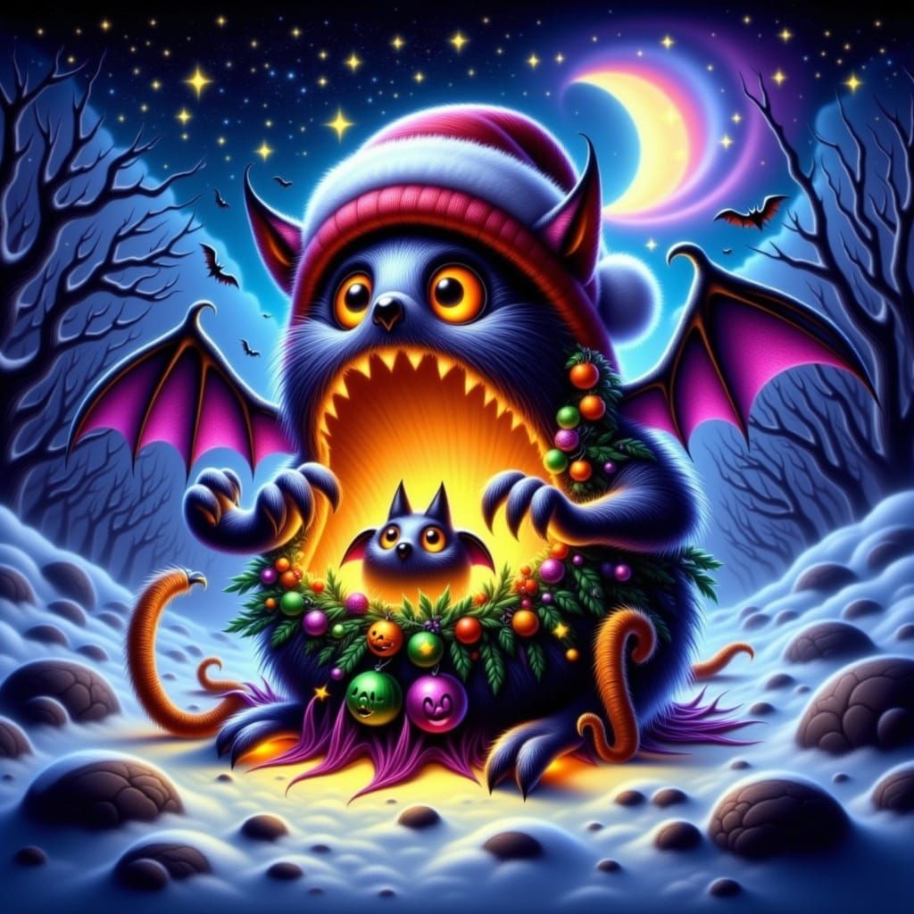 Whimsical Halloween Christmas Creature Digital Painting
