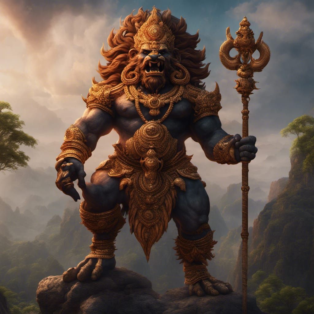 Detailed Matte Painting of Hindu God Narasimha Avatar