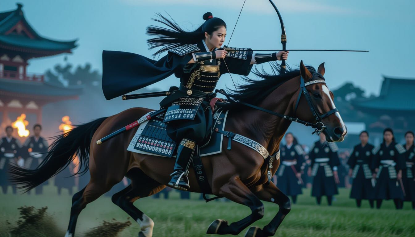 Samurai Archer on Horseback in Moonlight
