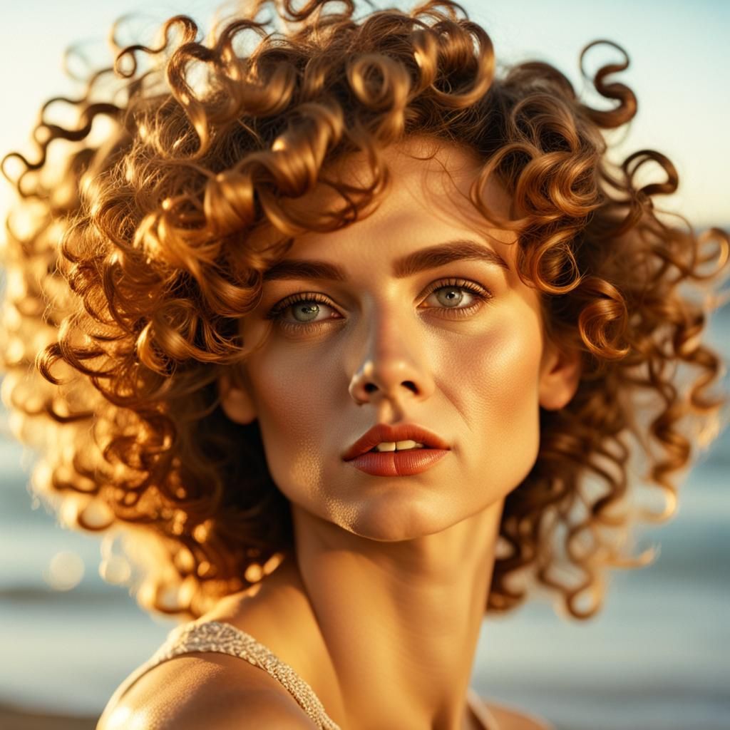1960s Woman with Curly Hair, Cinematic Portrait