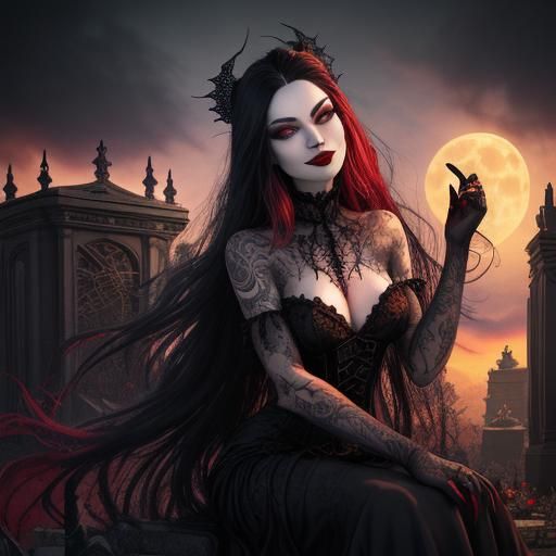 An enchantingly beautiful, venomous  female vampire with  bl...