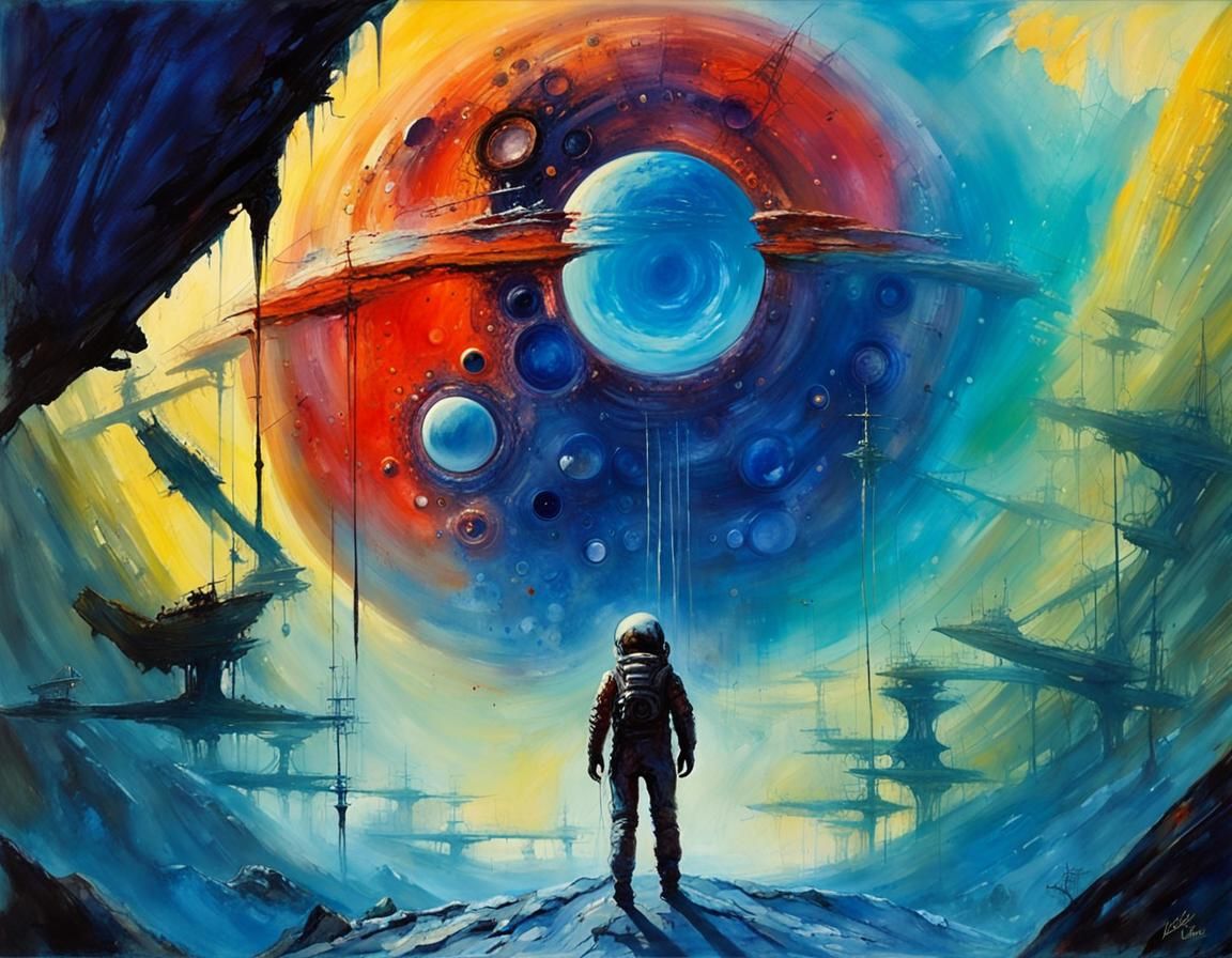 Sci-Fi Space Explorer at Alien Portal Painting