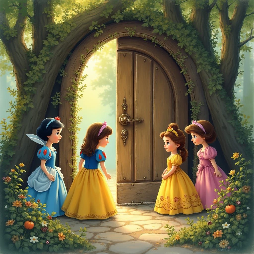 Disney Princesses Gather in Enchanted Whimsical Forest
