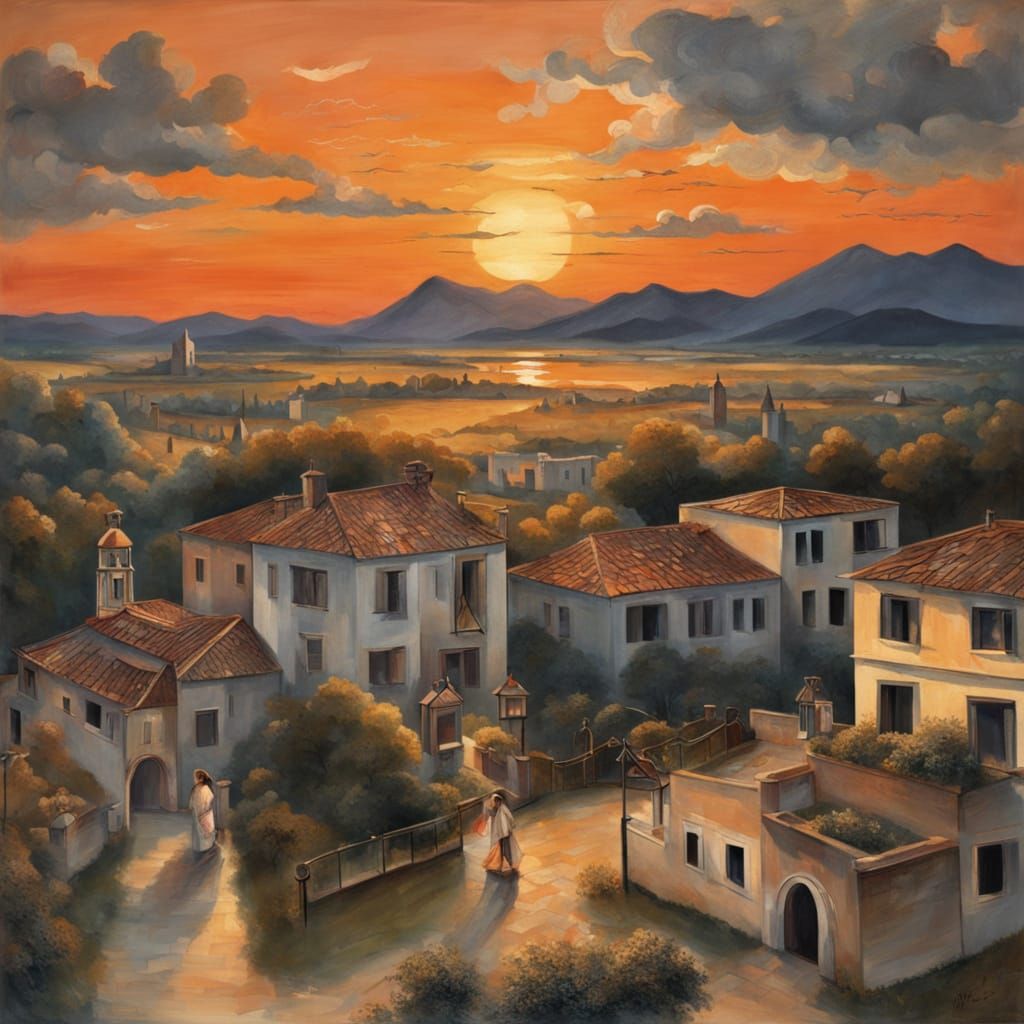 Beautiful Sunset in the Style of Correggio