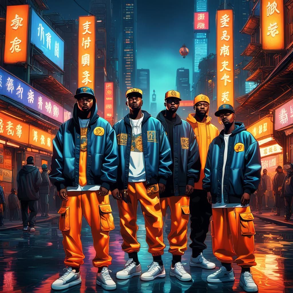 Shanghai Sunset: Hip-Hop Group in Digital Painting