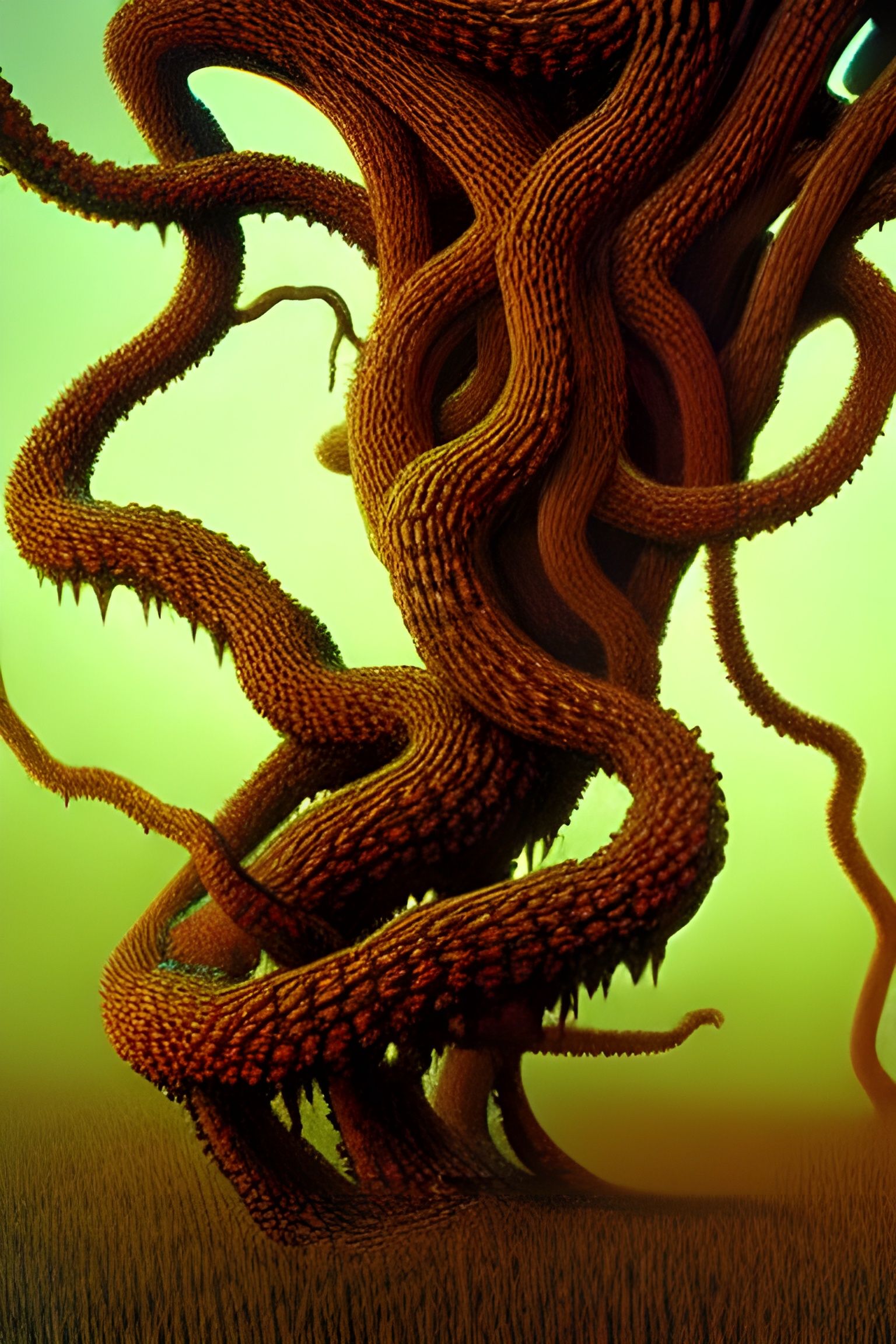 Woman Bound by Vines in Hyperrealistic Horror Art