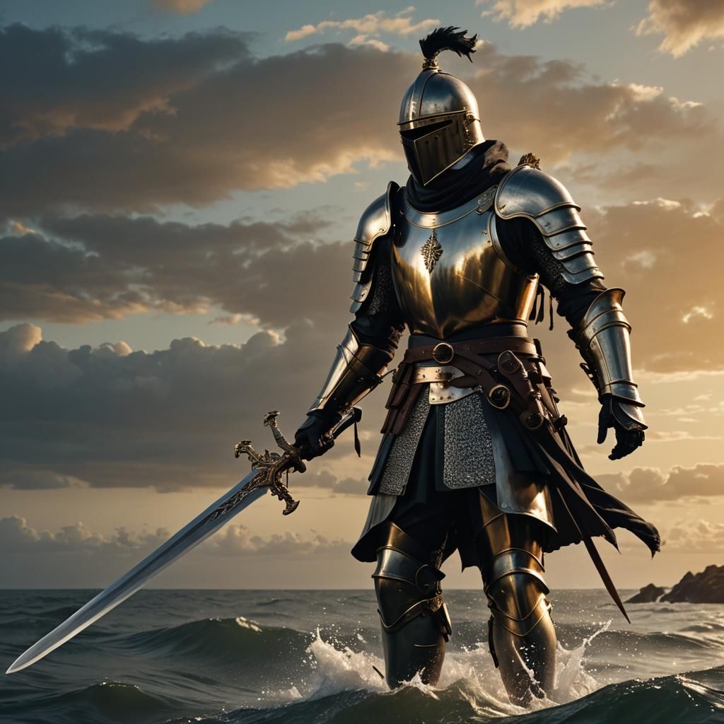 Maritime Knight with Black Sword in Golden Light