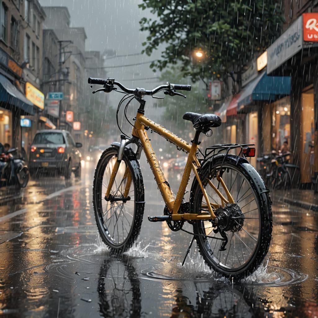 Bicycle Gleaming in Rain: Digital Painting