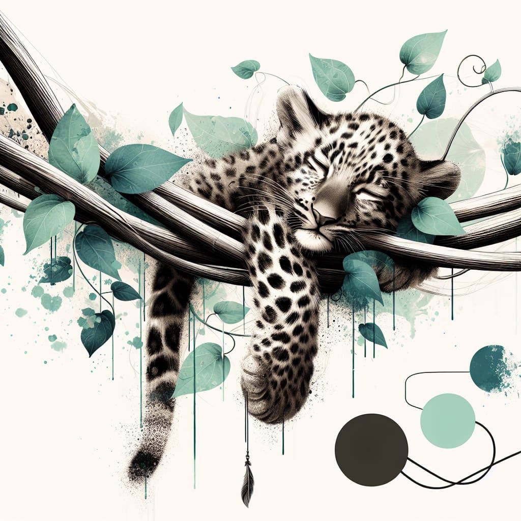 Dreamy Leopard Cub in Ink and Watercolor