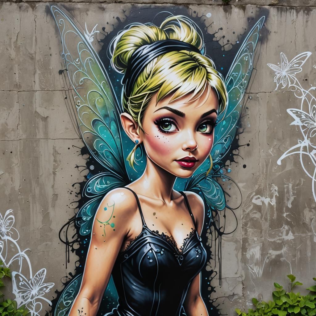 Goth Tinkerbell Graffiti Art on Concrete Wall