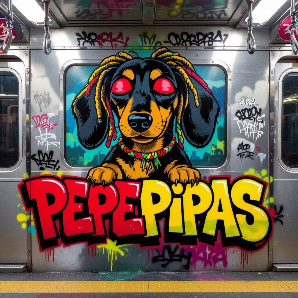 Psychedelic Neon Graffiti Dog on Mexico City Subway Car