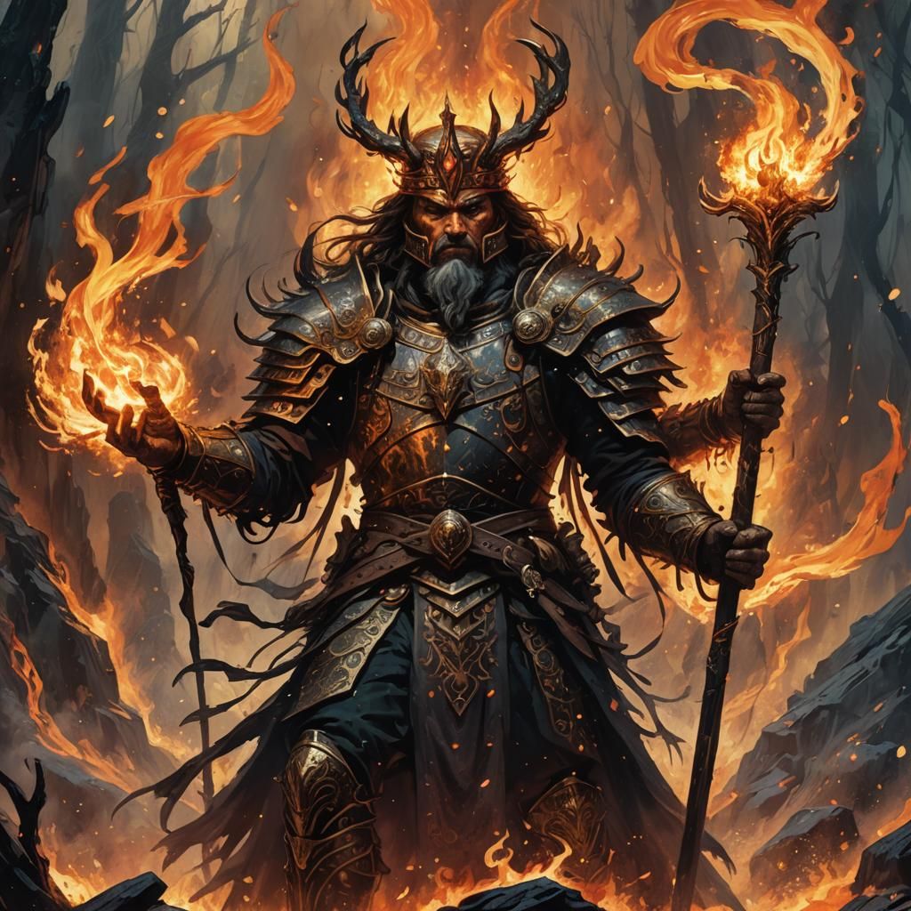 Fiery King of Wands in Mystical Realm