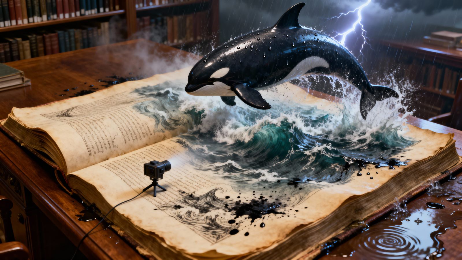 Ancient Book Reveals Living Stormy Sea with Orca