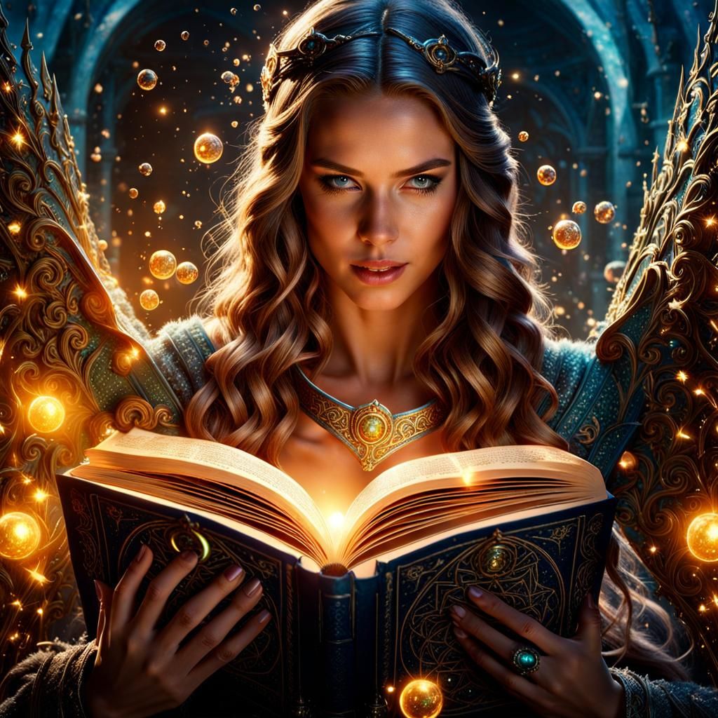 angel visibily enjoying reading a book