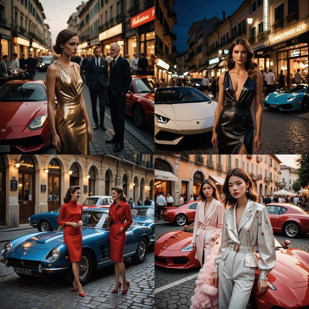 Italian Nightscapes with Models and Sports Cars