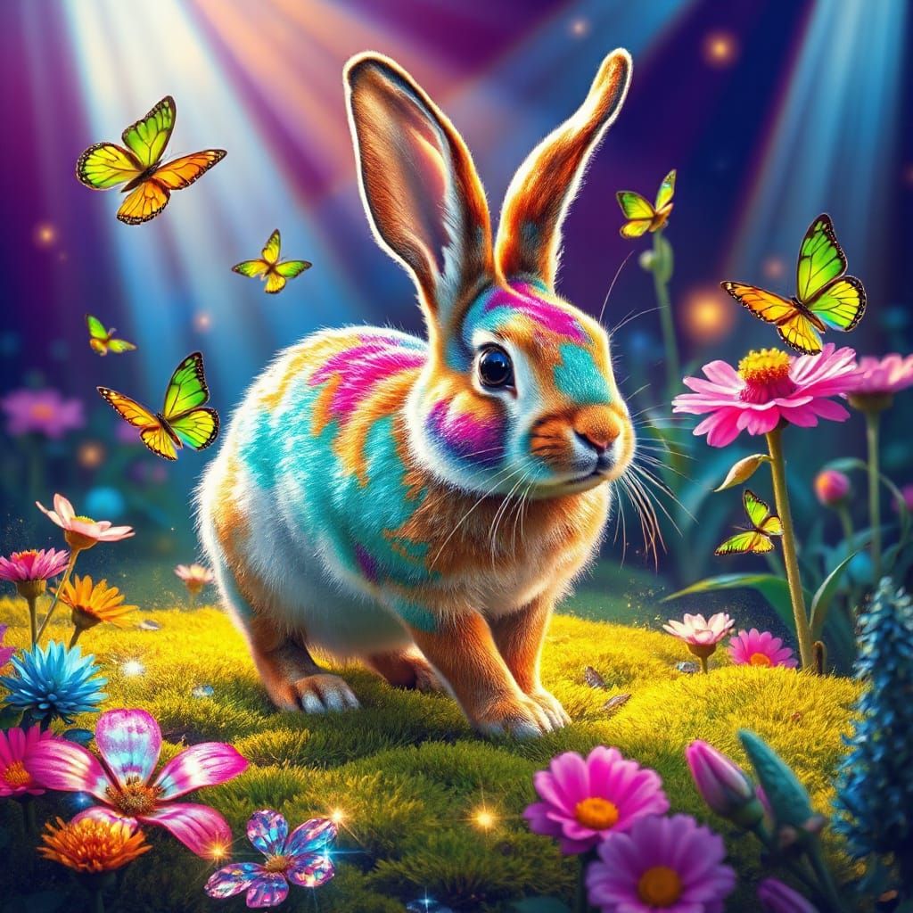 Magical Meadow Rabbit in Surreal Watercolor Style