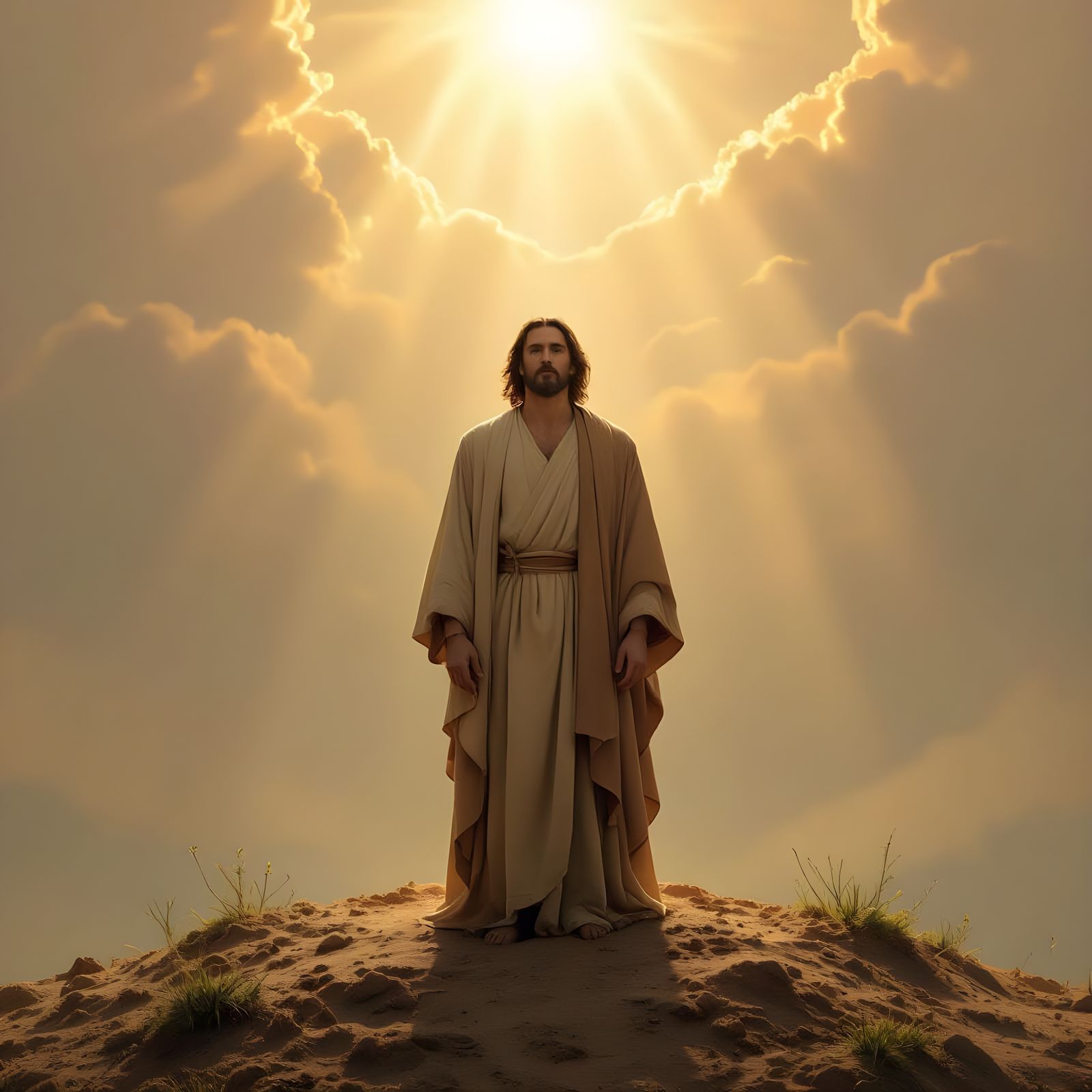 Man in Divine Light on Dirt Mound