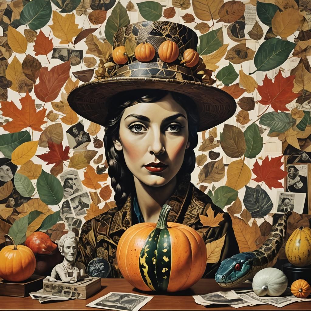 Surreal Snake Crown Portrait in Sci-Fi Collage Style