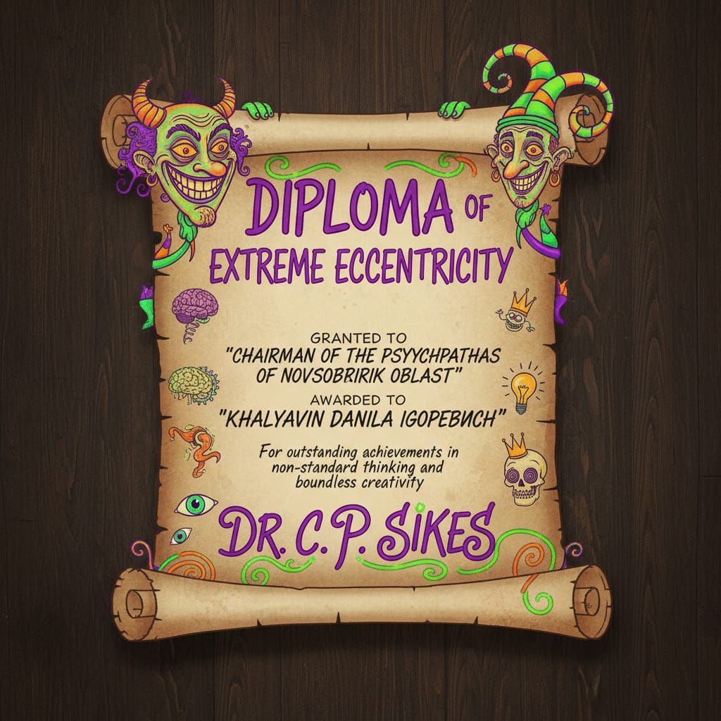 Humorous Diploma for Chairman of Psychopaths