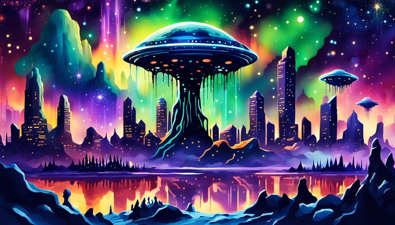 Alien Megalopolis with UFOs in Sci-Fi Illustration