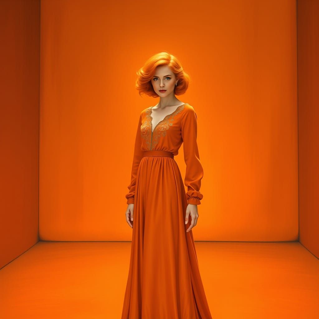 Woman in Orange Gown: Rothko, Mucha, Miyazaki Style