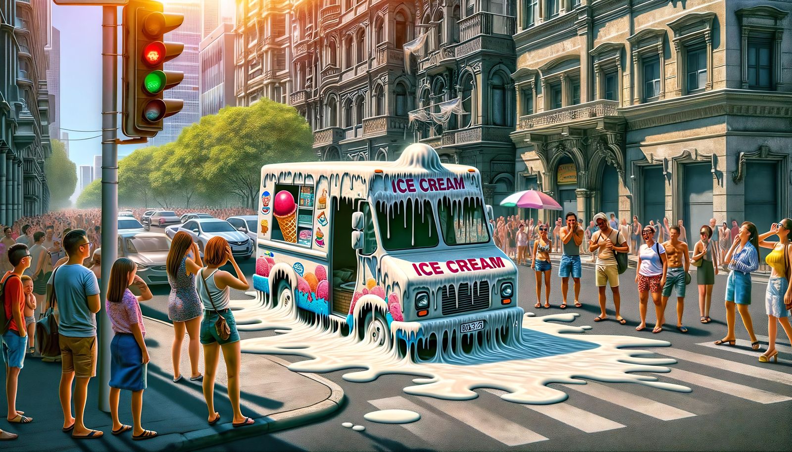 Surreal Melting Ice Cream Truck on Hot Day
