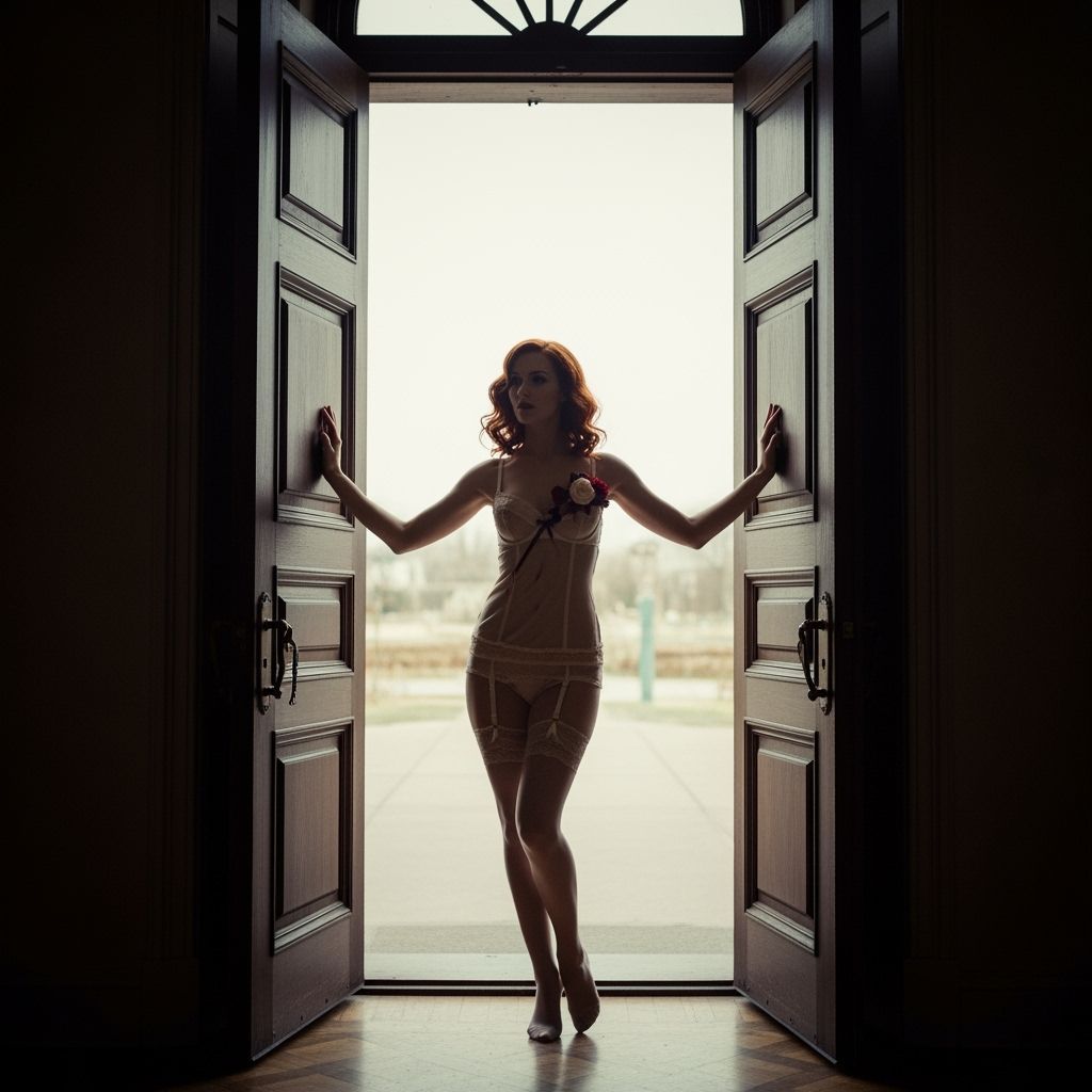 Redhead Posing in Body Stockings: Cinematic Film Still