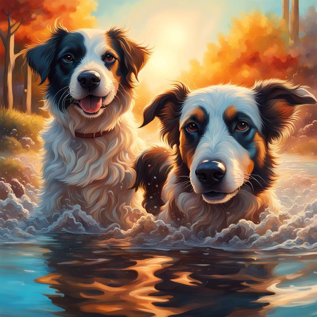 Hyperrealistic Doggies Enjoying Sun and Water