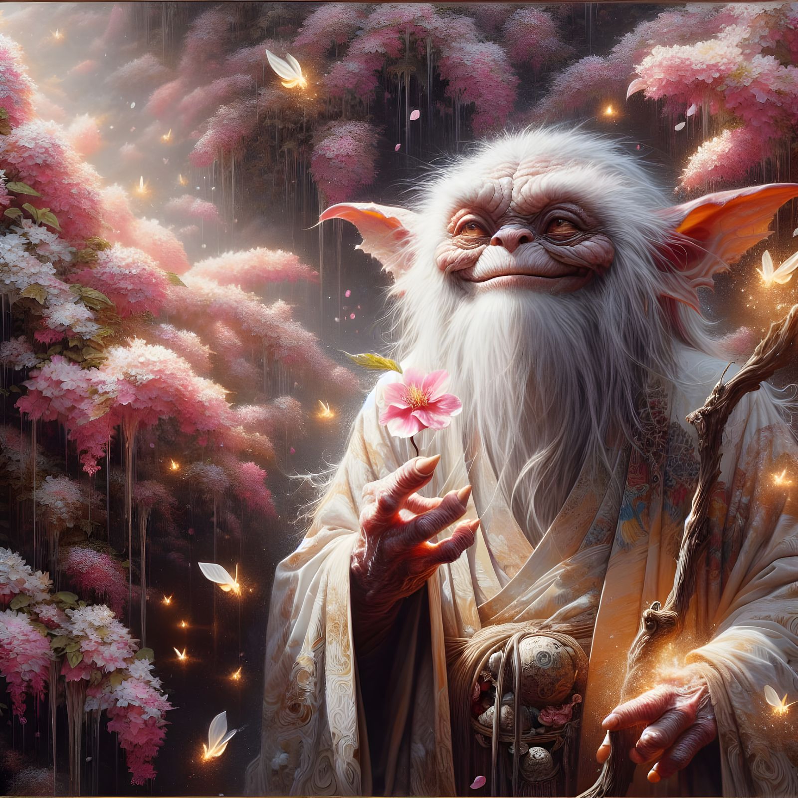 Mystical Gremlin in Cherry Blossom Garden