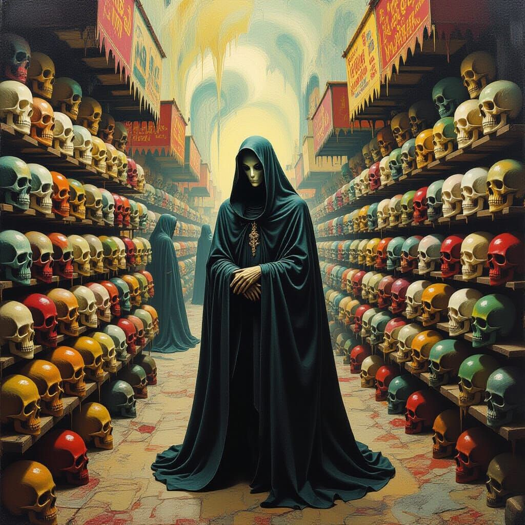 Surreal Alien Market with Human Heads