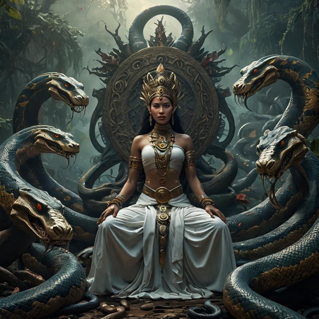 Naga Kundalini Queen Surrounded by Snakes