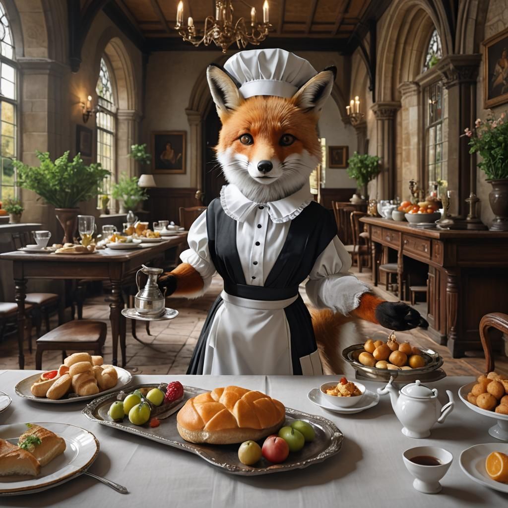 Fox Maid Serving Breakfast at Underhill Abbey