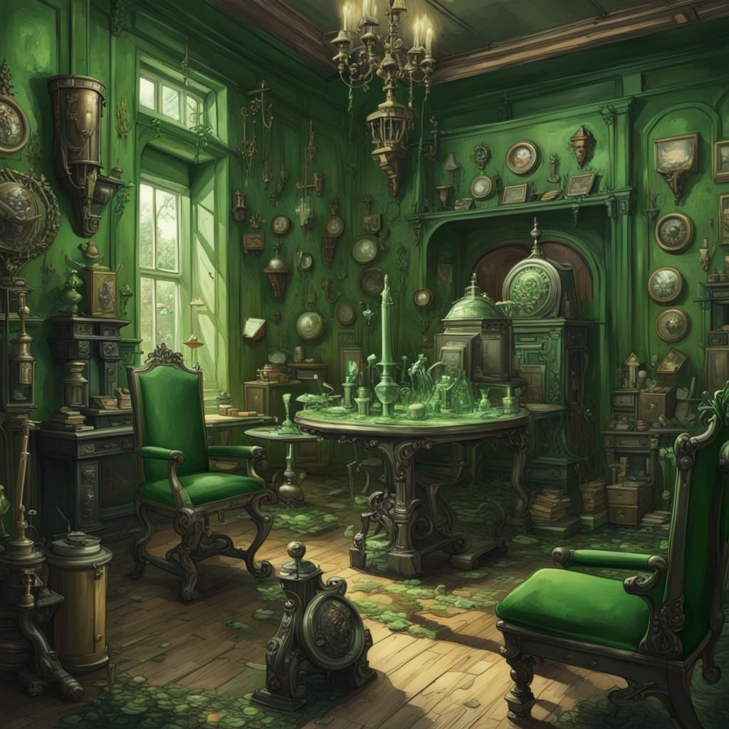 Green Victorian Castle Interior in Hyperrealistic Style