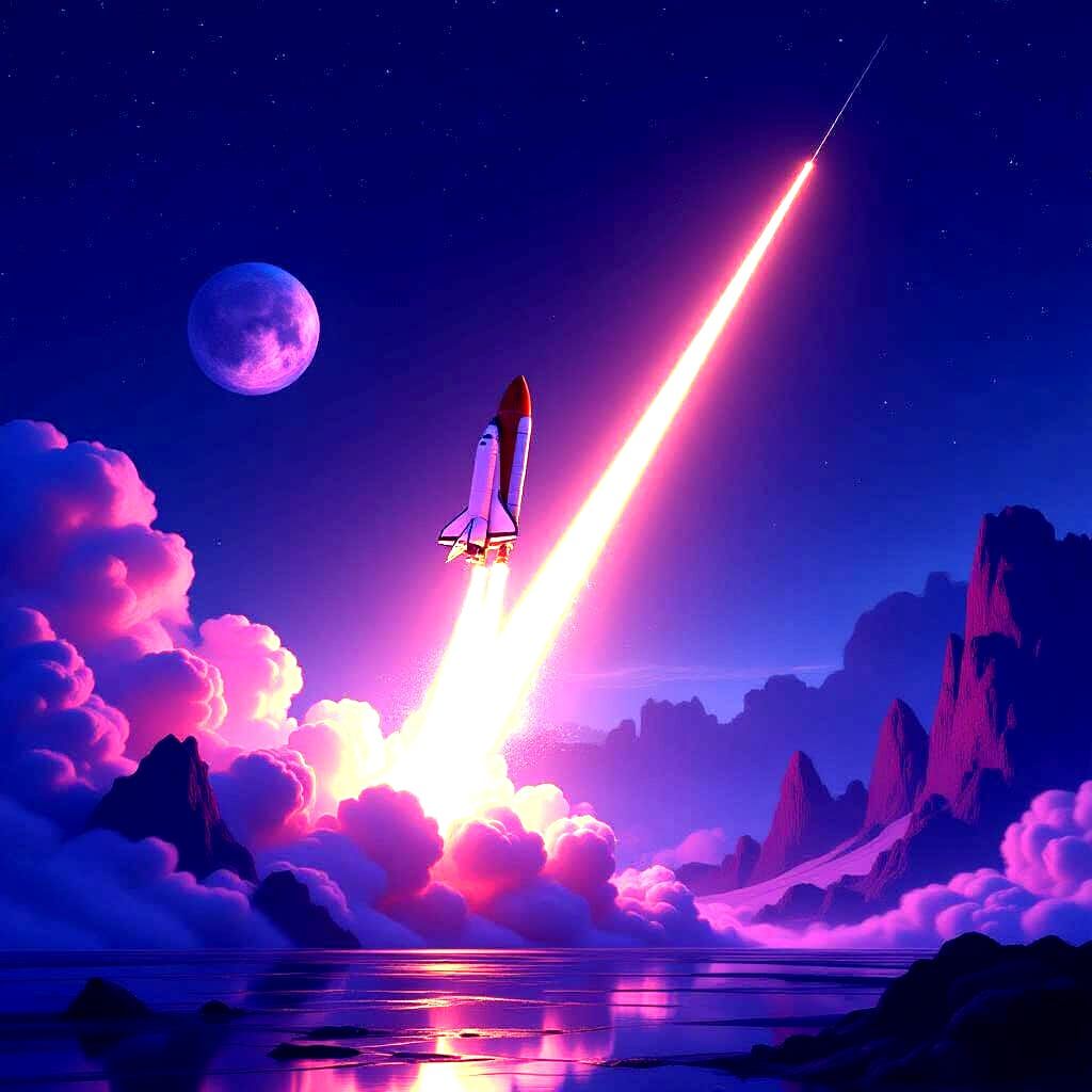 Rocket Launch on Distant Planet in Dark Fantasy Style