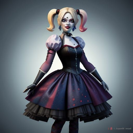 Harley Quinn Chibi in Princess Ballgown as 3D Art