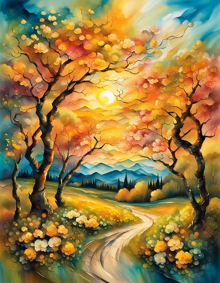 Spring Landscape in Post-Impressionistic Style