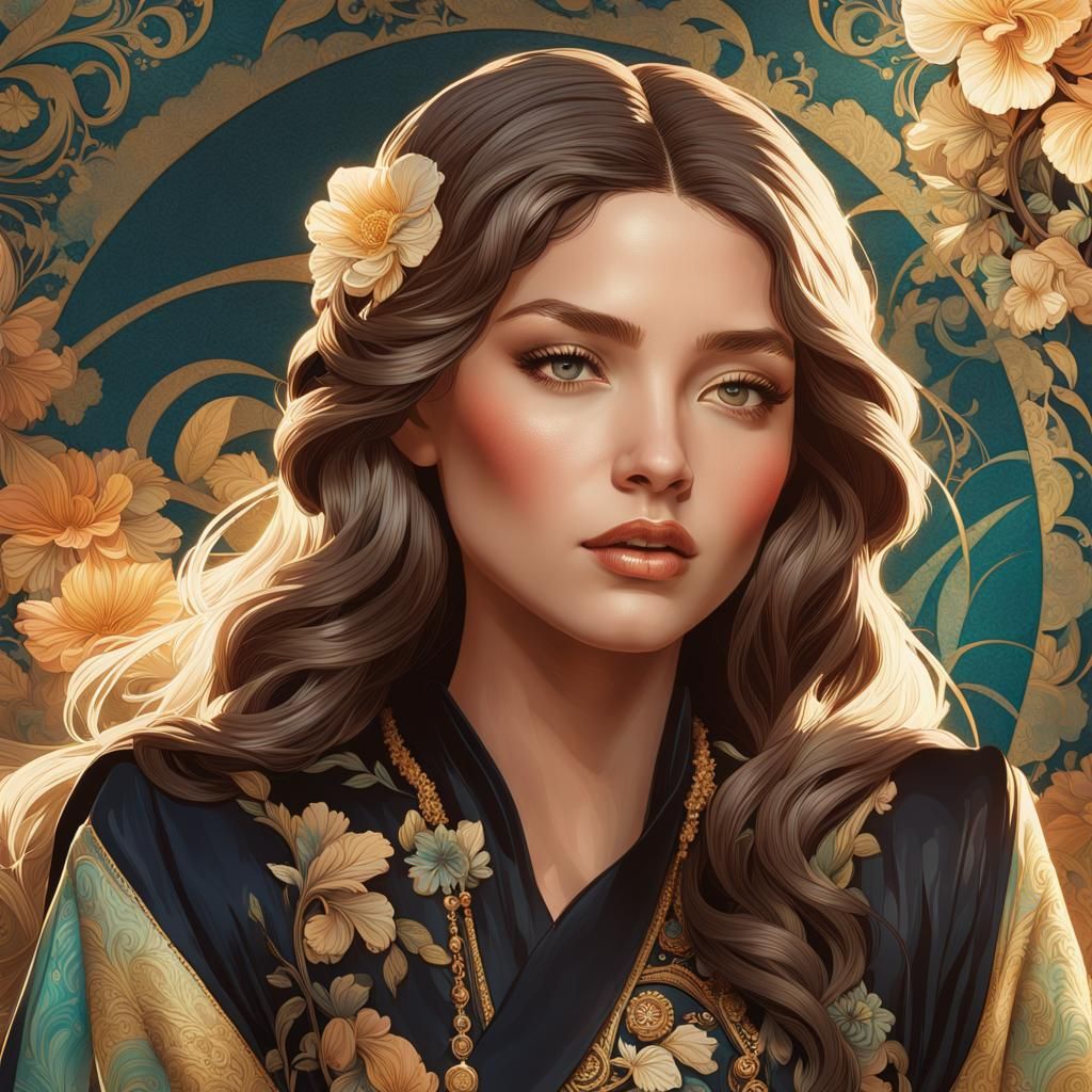 Floral Portrait in Art Nouveau Style