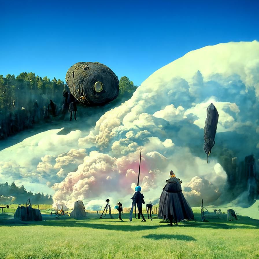 Fantasy Battlefield and Meteor in Ghibli Style