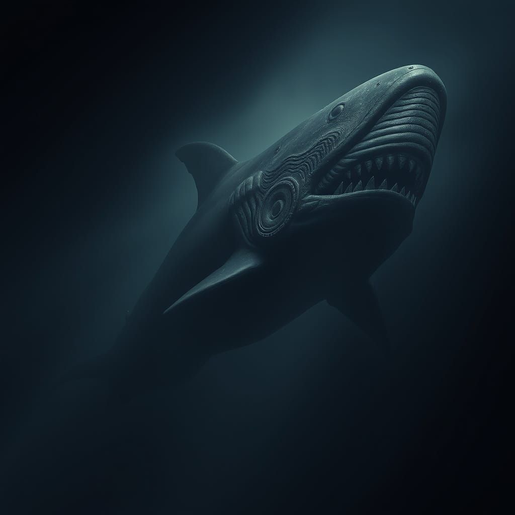 Megalodon in Murky Depths, Digital Biomechanical Art